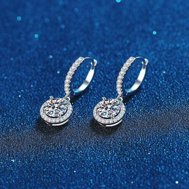 1 Karat runde Moissanit-Ohrringe für Damen aus 925er Silber