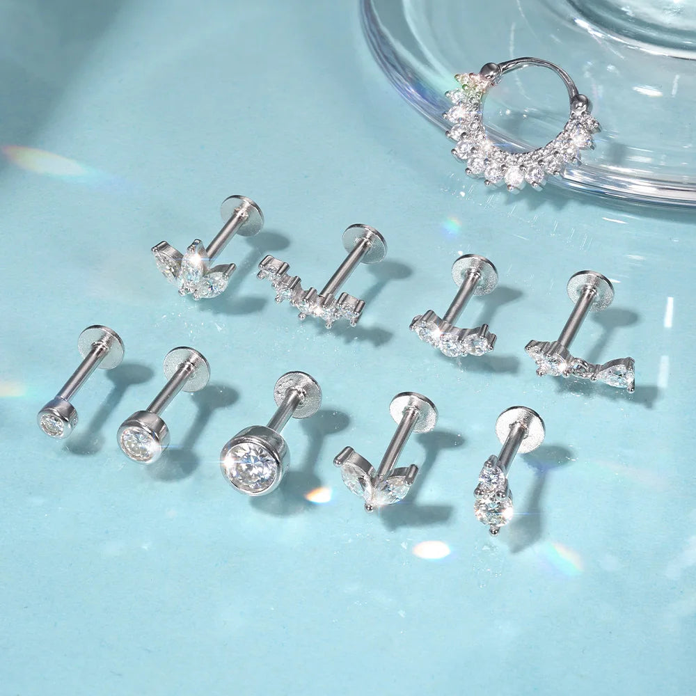 925 Silber Moissanit Ohrringe mit flacher Rückseite für Damen