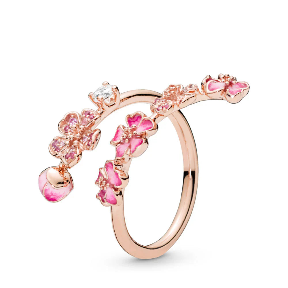 Zarter Blumenring mit rosa und weißem Zirkon