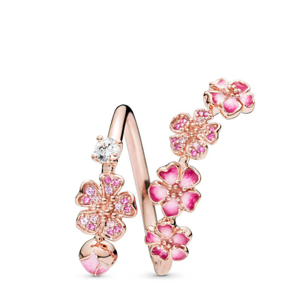 Zarter Blumenring mit rosa und weißem Zirkon