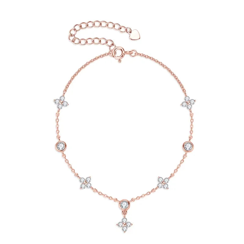 <tc>Vierblättriges Moissanit-Blumenarmband S925 Silber</tc>